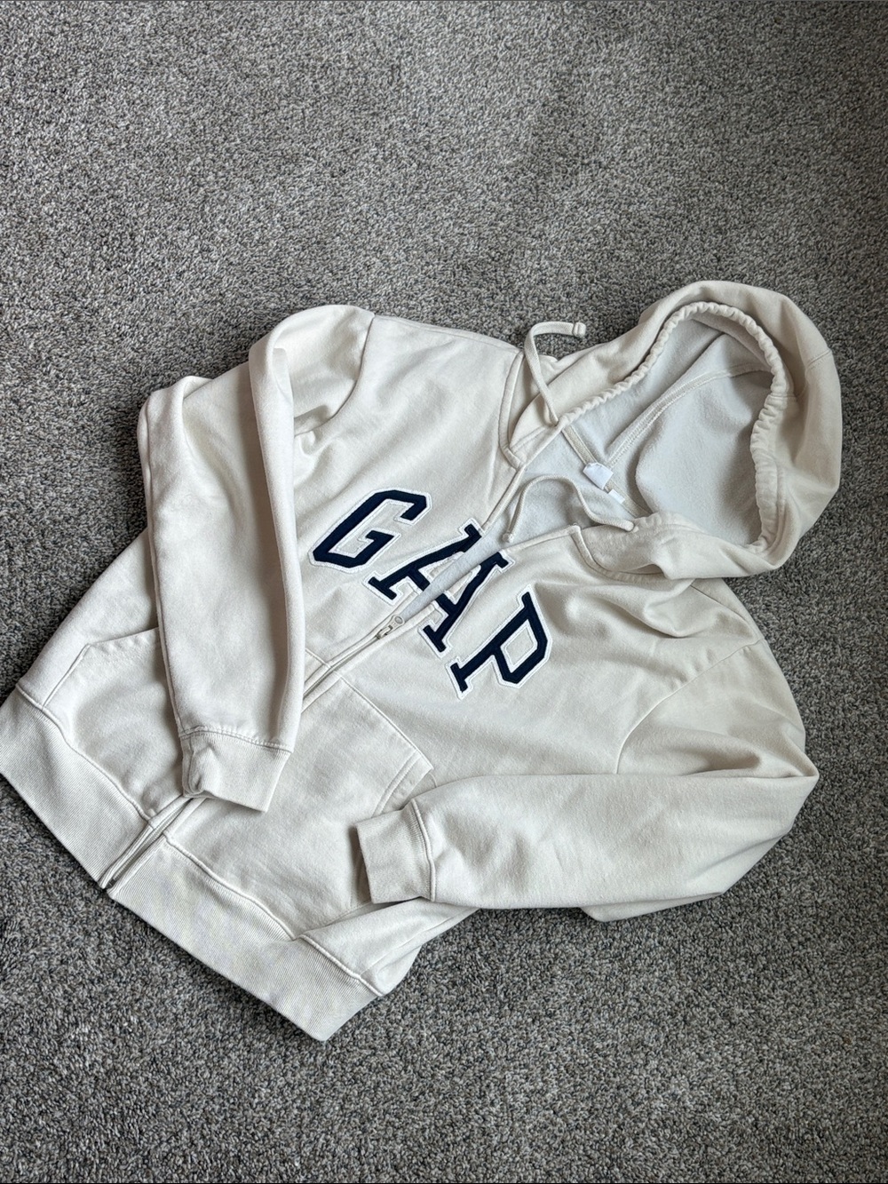 GAP Women’s Cream Zip-Up Hoodie with Navy Logo